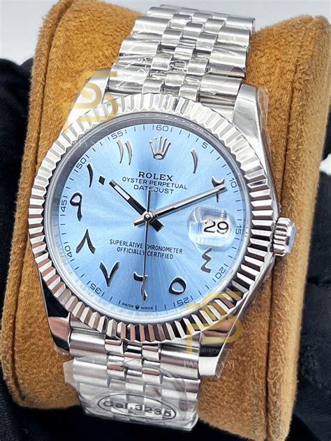 rolex baby blue arabic dial|Rolex datejust 41 arabic numerals.